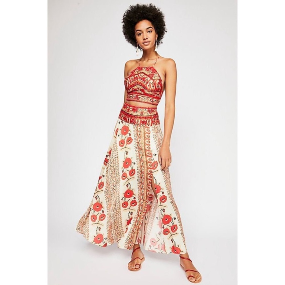 FREE PEOPLE SILK ROAD SET MIDI SKIRT With CROP TOP size 4 Floral - Picture 2 of 13